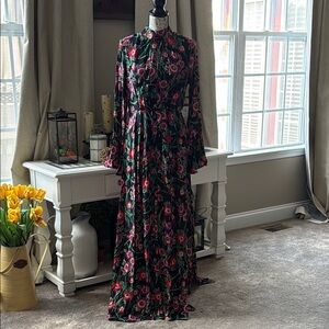 Misa Los Angeles Black and Pink Floral Long Sleeve Dress